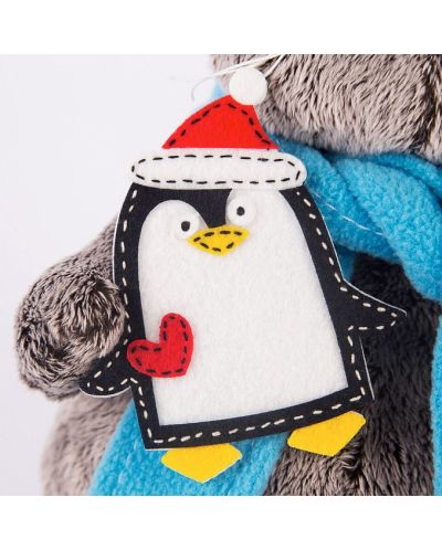 Плюшена играчка Budi Basa - Коте Басик, с шал с малък пингвин, 25 cm - 4