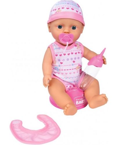 Пишкаща кукла-бебе Simba New Born - Baby Darling. розова дрешка на сърчица - 2