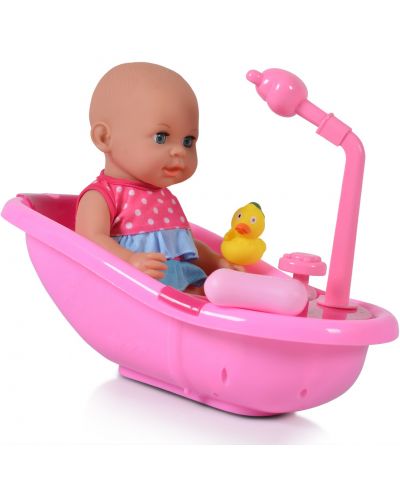 Пишкаща кукла-бебе Moni Toys - Със столче, вана и аксесоари, 36 cm - 2