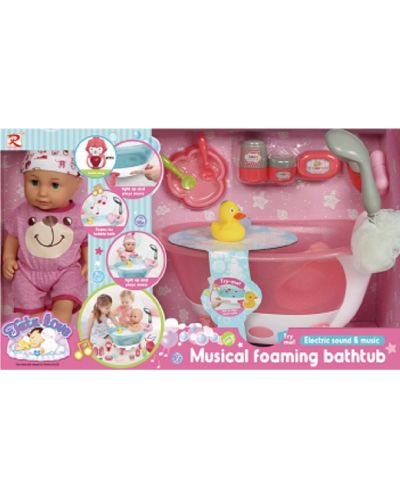 Пишкаща кукла-бебе Moni Toys - С розова музикална вана, 36 cm - 1