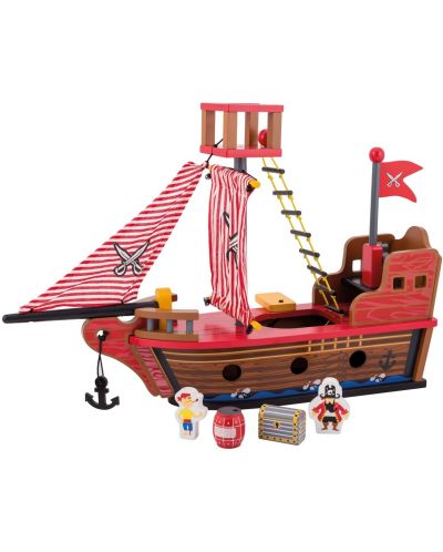 Дървена играчка Jouéco - Пиратски кораб - 1