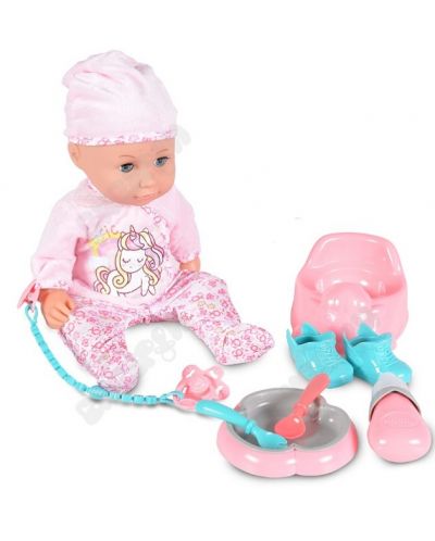 Пишкаща кукла Moni Toys - С розови дрешки, 36 cm - 2