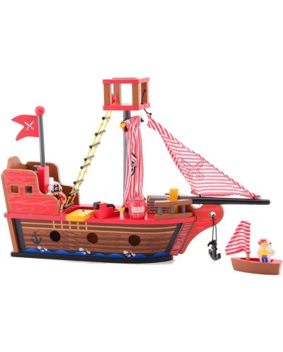 Дървена играчка Jouéco - Пиратски кораб - 2