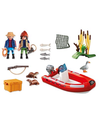 Комплект фигурки Playmobil Wild Life – Надуваема лодка с изследователи - 2
