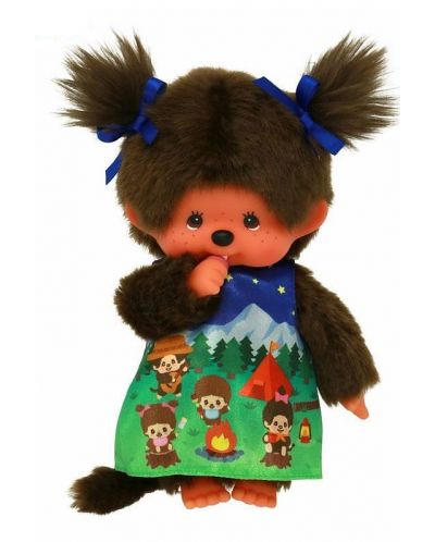 Плюшена играчка Monchhichi - Camping Dress Girl, Маймунка, 20 cm - 1