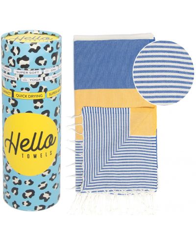 Памучна кърпа в кутия Hello Towels - Palermo, 100 х 180 cm, синьо-жълта - 1