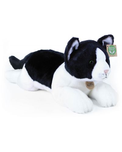 Плюшена играчка Rappa Еко приятели - Котка в черно и бяло, лежаща, 36 cm - 1