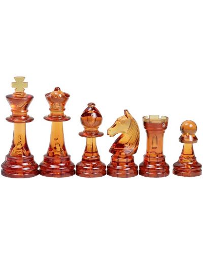 Пластмасови фигури за шах Sunrise - Staunton No 6, кехлибар/прозрачен - 3