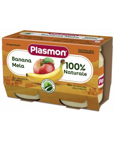 Плодово пюре Plasmon - Банан с ябълка, 2 х 104 g - 1