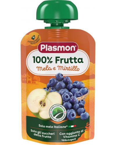 Плодова закуска Plasmon - Ябълка с  боровинка, 100 g - 1