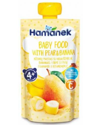 Плодово бебешко пюре Hamanek - Пауч с круши и банан, 120 g - 1