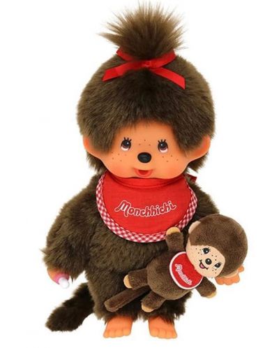 Плюшена играчка Monchhichi - Classic girl, Маймунка с бебе, 20 cm - 1
