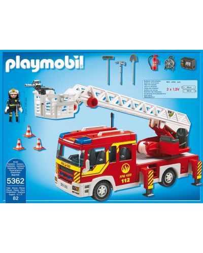 Комплект фигурки Playmobil - Пожарна кола с разгъваща се стълба, сирена и светлини - 3