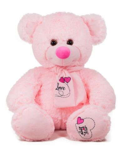 Плюшена играчка Амек Тойс - Мече с шал розово, 45 cm - 1