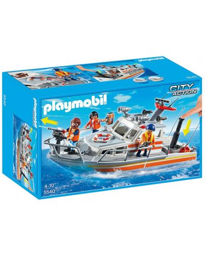 Конструктор Playmobil City Action - Моторна спасителна лодка с водно оръдие за гасене на пожари - 1