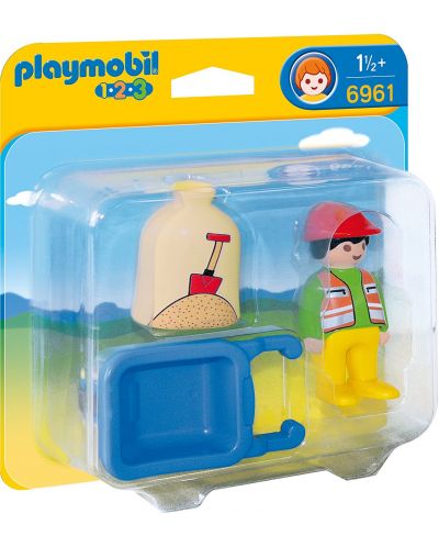 Фигурки Playmobil 1.2.3 - Работник с ръчна количка - 1