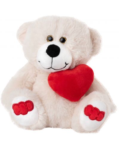Плюшена играчка Амек Тойс - Мече бяло с червено сърце, 19 cm - 1
