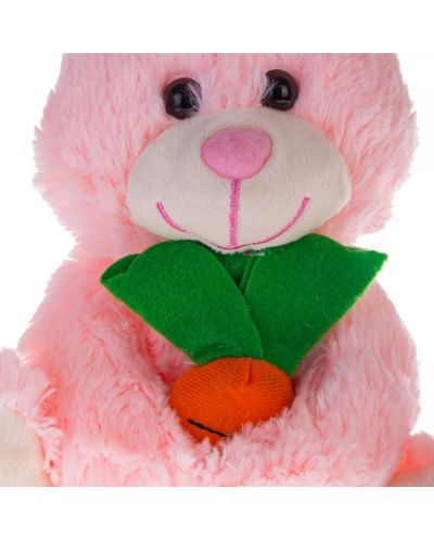 Плюшено зайче Tea Toys - Бени, 28 cm, с морков, розово - 3