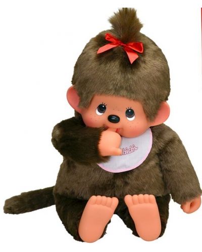Плюшена играчка Monchhichi - Маймунка момиче с лигавник,  80cm - 2