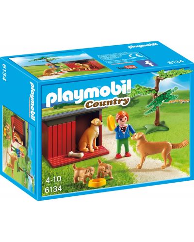 Комплект фигурки  Playmobil Country - Кучета порода голдън ретрийвър и техния стопанин - 1