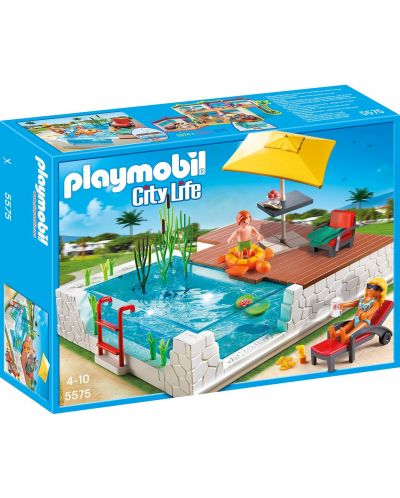 Комплект фигурки Playmobil City Life - Плувен басейн с тераса