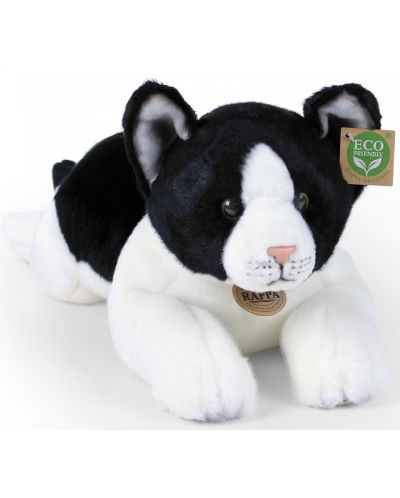 Плюшена играчка Rappa Еко приятели - Котка в черно и бяло, лежаща, 36 cm - 2