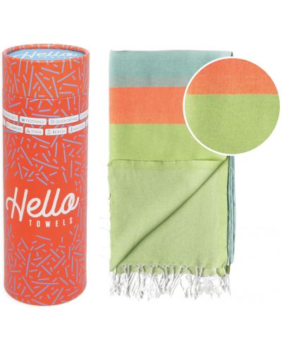 Памучна кърпа в кутия Hello Towels - Neon, 100 х 180 cm, зелено-синя - 1