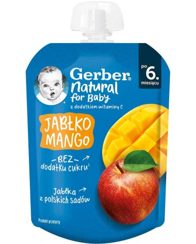 Плодово пюре Nestle Gerber - Пауч с манго и ябълка, 6m+, 80 g | Добра ...