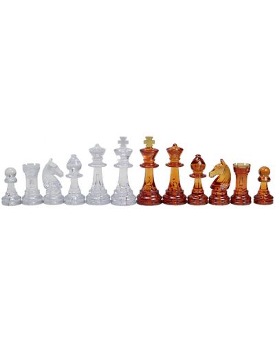 Пластмасови фигури за шах Sunrise - Staunton No 6, кехлибар/прозрачен - 1