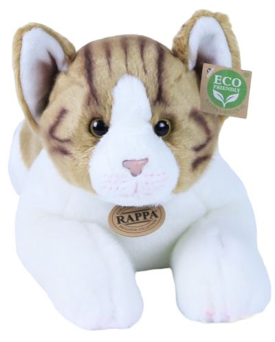 Плюшена играчка Rappa Еко приятели - Котка в кафяво и бяло, лежаща, 36 cm - 2