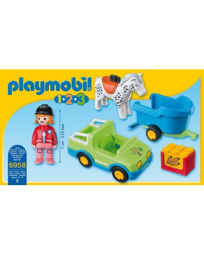 Комплект фигурки Playmobil 1.2.3 - Кола с ремарке за транспорт на коне - 3