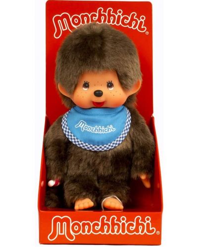 Плюшена играчка Monchhichi - Маймунка момче със син лигавник, 20cm - 1