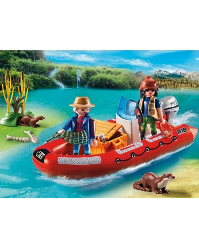 Комплект фигурки Playmobil Wild Life – Надуваема лодка с изследователи - 3