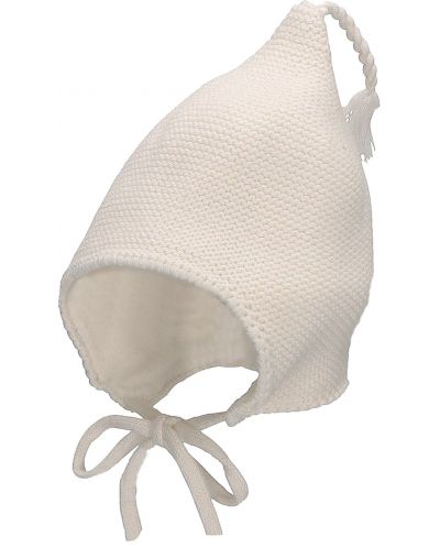 Плетена бебешка шапка Sterntaler - От органичен памук, 45 cm, 6-9 м, бяла - 1