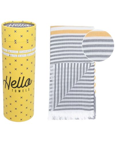 Памучна кърпа в кутия Hello Towels - Bali, 100 х 180 cm, сиво-жълта - 1