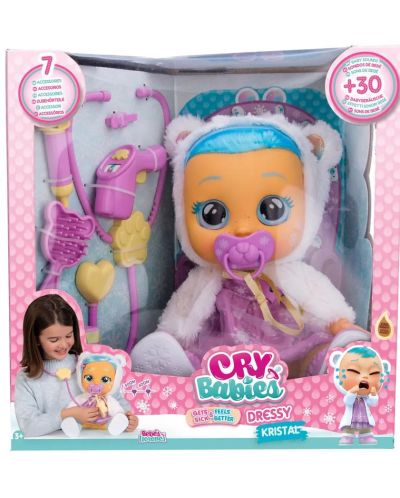 Плачеща кукла със сълзи IMC Toys Cry Babies - Кристал, болно бебе, лилаво и бяло - 1