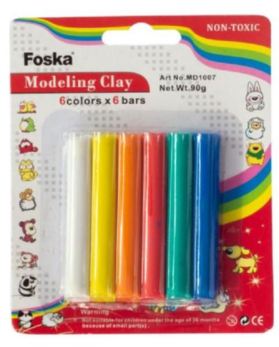 Пластилин Foska - 90 gr, 6 цвята - 1