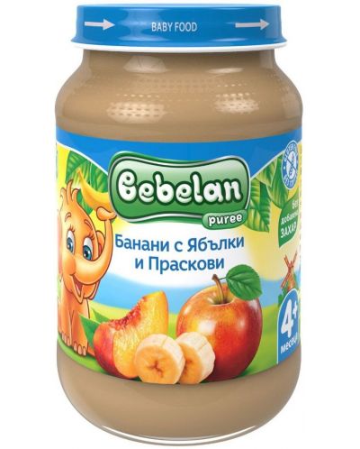 Плодово пюре Bebelan Puree-  Банани, ябълки и праскови, 190 g - 1