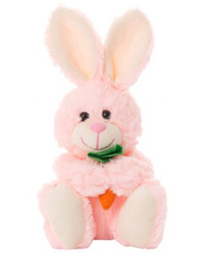 Плюшено зайче Tea Toys - Бени, 28 cm, с морков, розово - 1