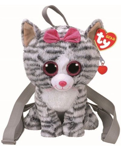 Плюшена раница TY Toys - Сиво коте Kiki, 33 cm - 1