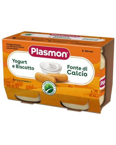 Плодово пюре Plasmon - Йогурт с бишкоти, 2 х 104 g - 1