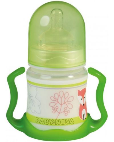 Пластмасово шише с дръжки Baby Nova - 150 ml, зелено - 1