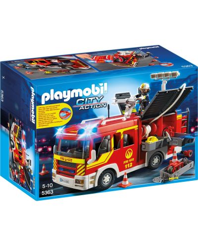 Комплект фигурки Playmobil - Пожарна кола със светлини и звук - 1