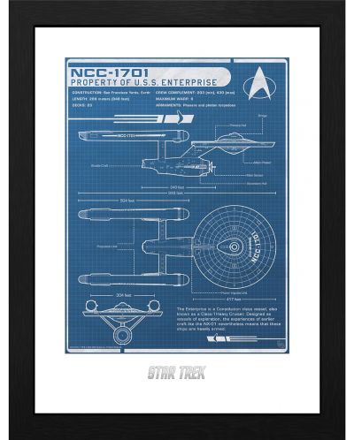 Плакат с рамка GB eye Television: Star Trek - USS Enterprise's Plan - 1