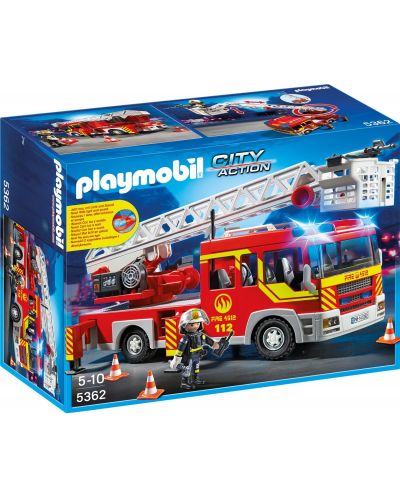 Комплект фигурки Playmobil - Пожарна кола с разгъваща се стълба, сирена и светлини - 1