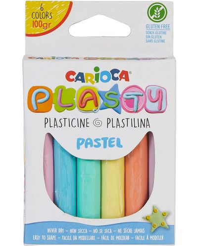 Пластилин Carioca Plasty - 6 цвята, пастел - 1