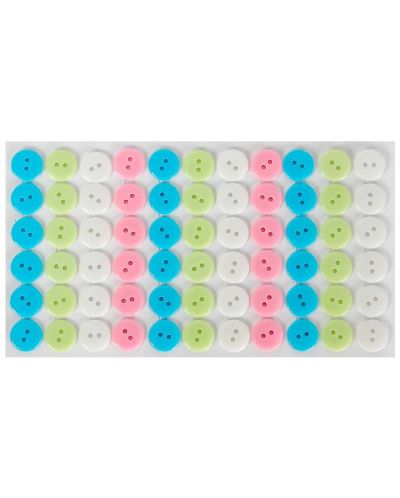 Пластмасови копчета Fandy - самозалепващи, 12mm, 66 броя, пастелни цветове - 1