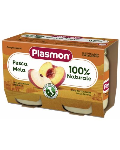 Плодово пюре Plasmon - Праскова с ябълка, 2 х 104 g - 1