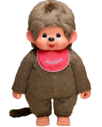 Плюшена играчка Monchhichi - Маймунка момченце с червен лигавник, 80cm - 2