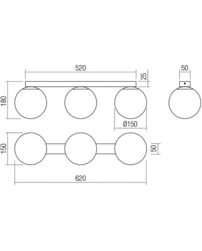 Плафон Smarter - Bowling 01-3152, IP20, E27, 3 x 42W, черен мат - 2